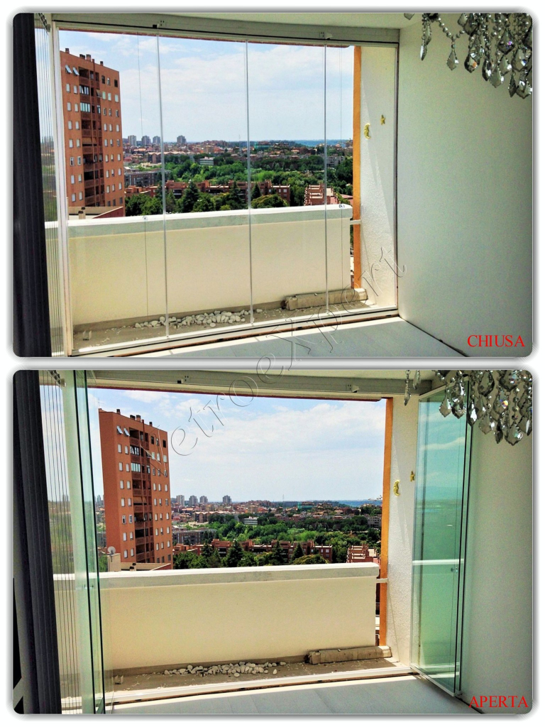 Vetrata pieghevole per balcone aperta Roma VetroeXpert Vetrate Pieghevoli e vetrate a scomparsa Glassroom 1