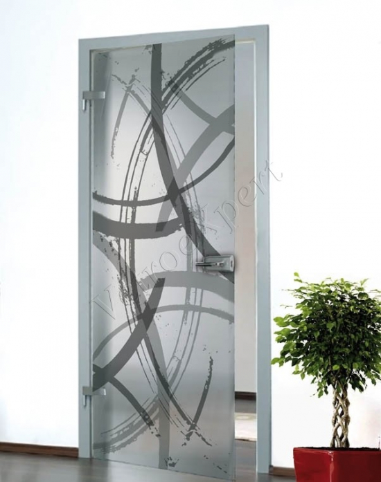 Porta a battente in vetro satinato con decoro DQ Roma VetroeXpert Porte in vetro su misura e Pareti divisorie